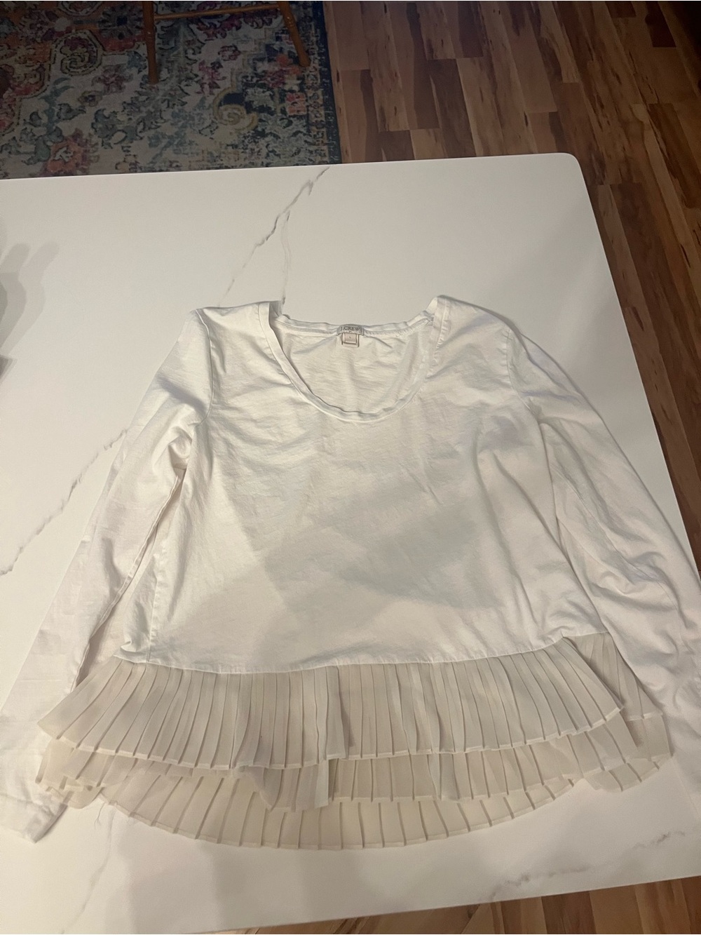 J. Crew Women's White Long-Sleeve Top with Pleated Hem